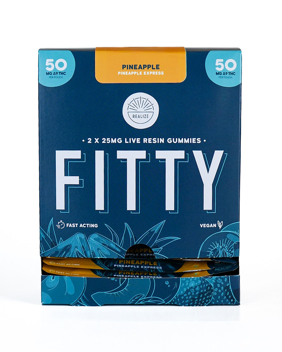 Realize FITTY Pineapple Express live resin gummies 50mg Delta-9 THC wholesale display box