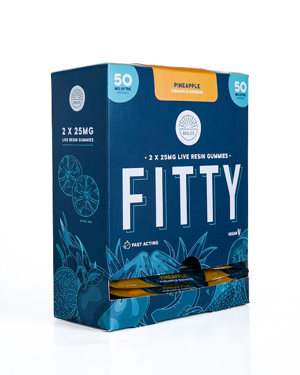 Realize FITTY Pineapple Express live resin gummies 50mg Delta-9 THC wholesale display box
