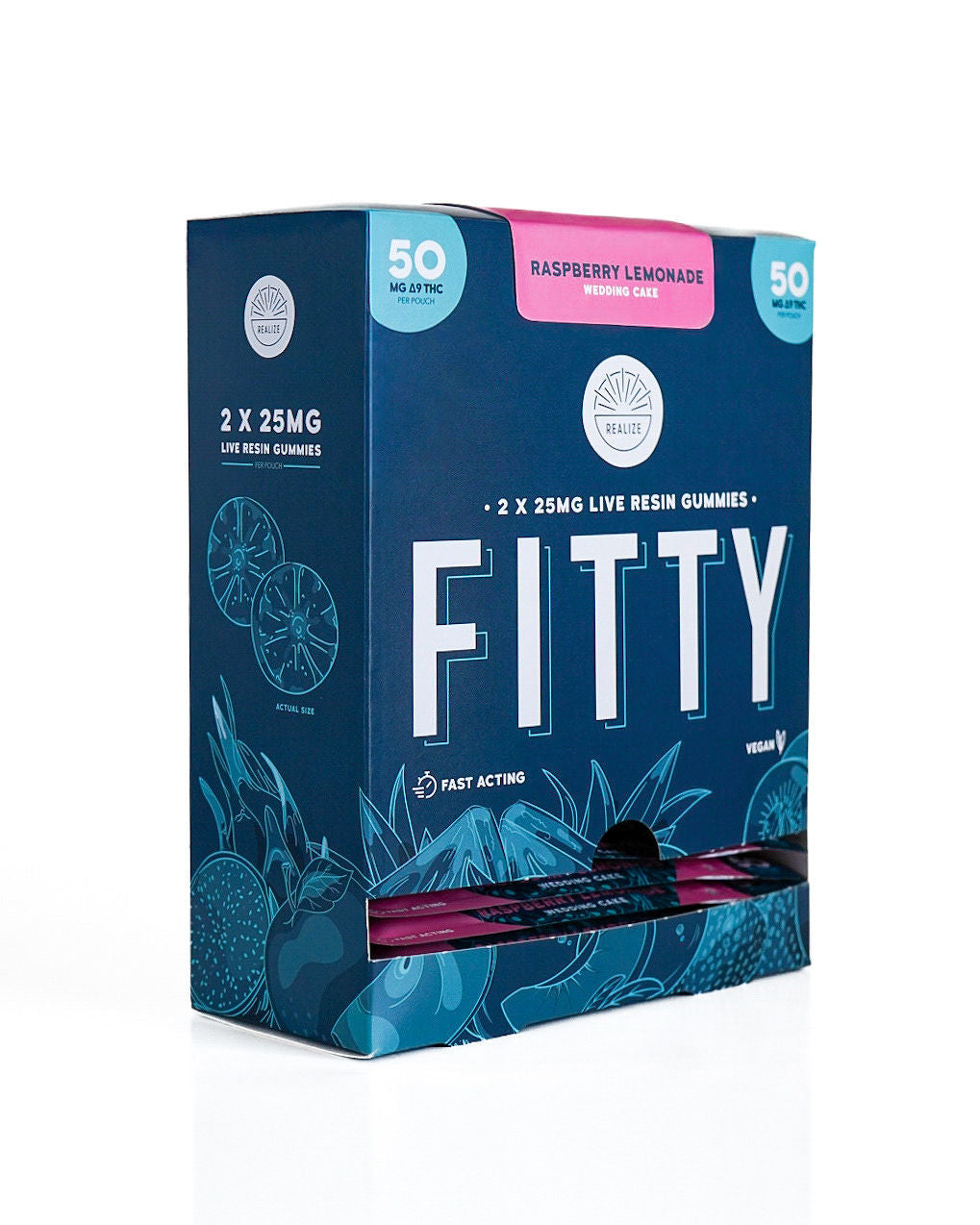 Realize FITTY raspberry lemonade Wedding Cake live resin gummies 50mg Delta-9 THC wholesale display box
