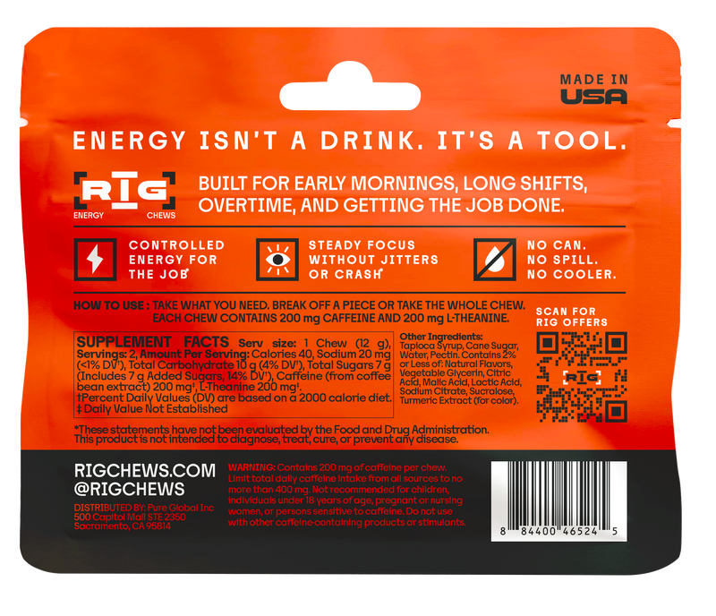 Wholesale | RIG Energy Chews | Lemonade | 2 Chews