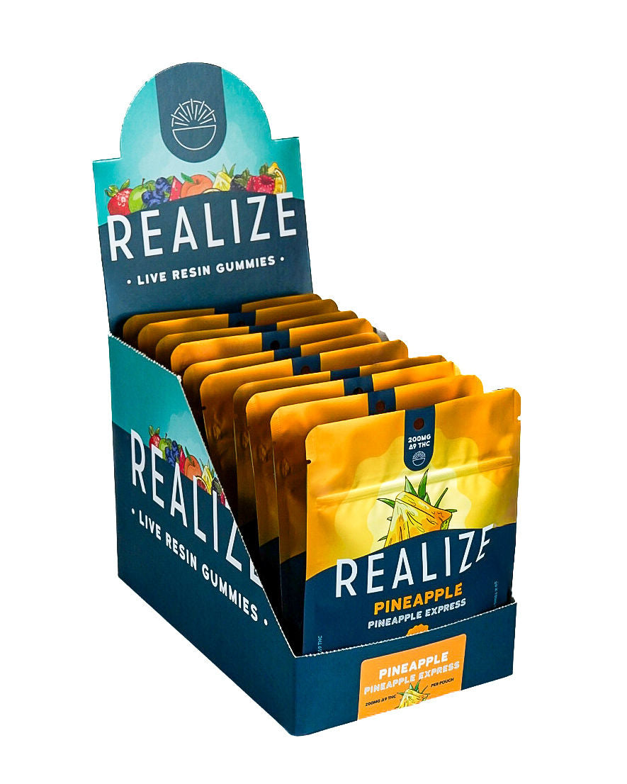 Realize live resin gummies Pineapple Express 200mg Delta-9 THC wholesale display box with retail packaging