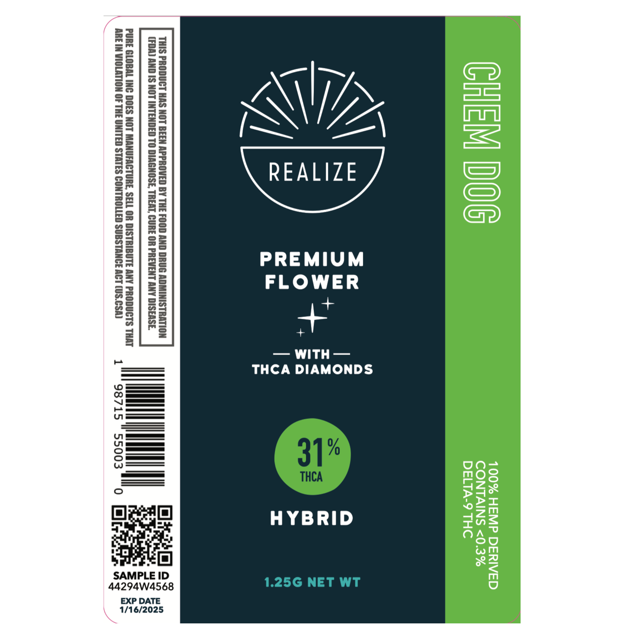 Realize Premium Flower Pre-Roll with THCA, Chemdog - 1.25g