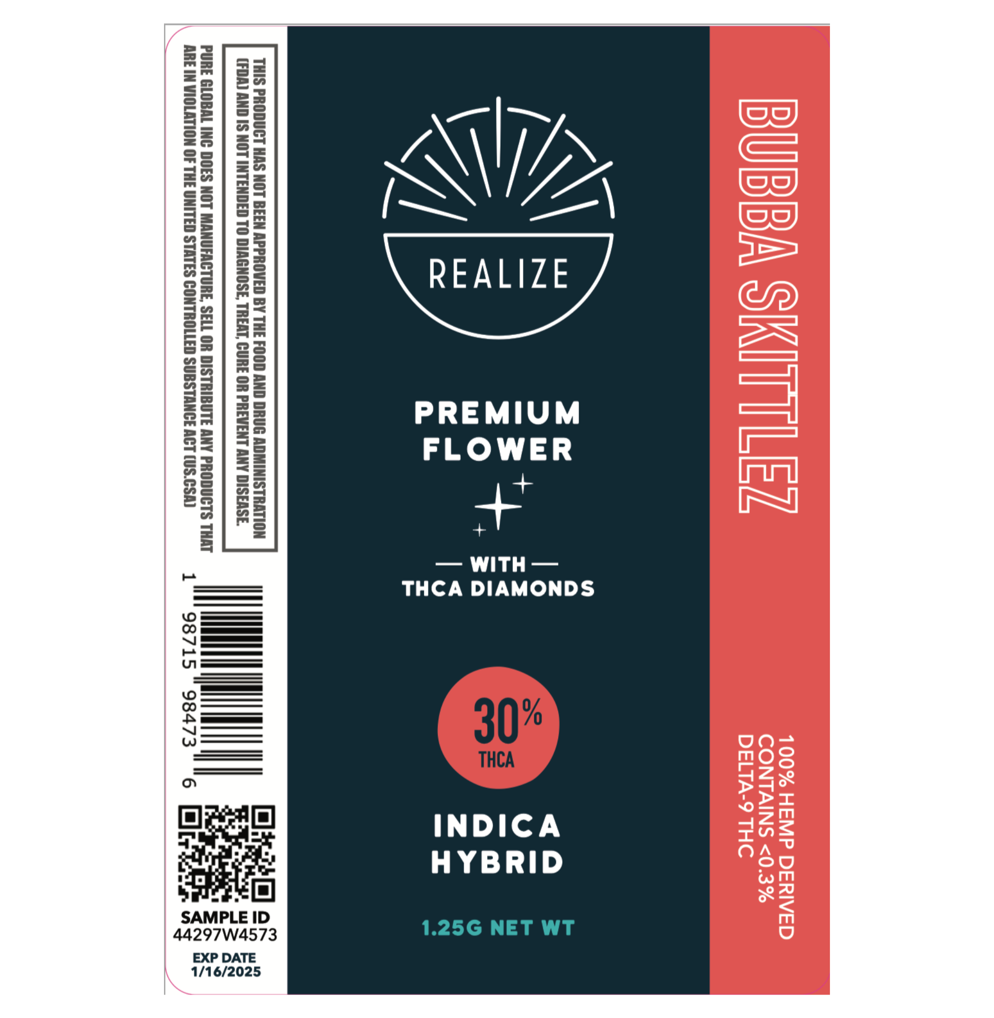 Realize Premium Flower Pre-Roll with THCA, Bubba Skittlez - 1.25g